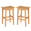Hivvago Outdoor Acacia Wood Bar Stools Set Of 2 With Pe Rattan Seats And Backrests In Brown