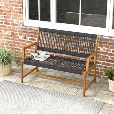 Hivvago Outdoor Acacia Wood Bench With Backrest And Armrests In Gray