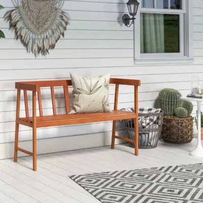 Hivvago Outdoor Acacia Wood Bench With Backrest And Armrests In Brown