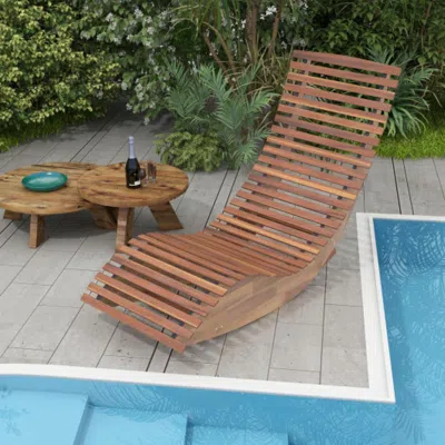 Hivvago Outdoor Acacia Wood Rocking Chair With Widened Slatted Seat And High Back In Blue
