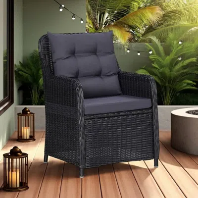 Hivvago Outdoor Accent Chair Set Of 2, Tufted Fabric Design, Black Poly Rattan