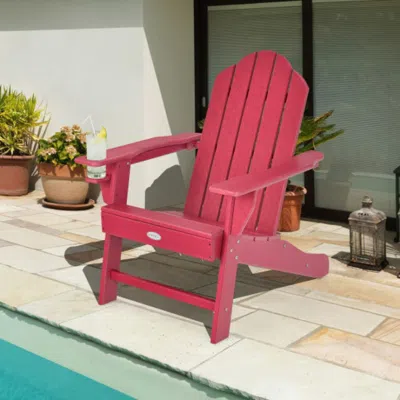 Hivvago Outdoor Adirondack Chair With Built-in Cup Holder For Backyard Porch-red In Pink