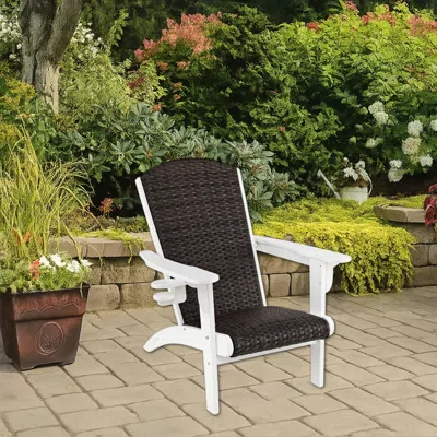 Hivvago Outdoor Adirondack Chair With Cushioned Rattan Seat And Concealed Cup Holder In Black