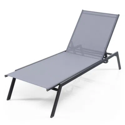 Hivvago Outdoor Adjustable Chaise Lounge Chair With Lay Flat Position And Quick-drying Fabric In Gray