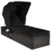 Hivvago Outdoor Adjustable Cushioned Chaise Lounge Chair With Folding Canopy-black