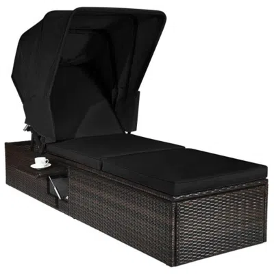Hivvago Outdoor Adjustable Cushioned Chaise Lounge Chair With Folding Canopy-black