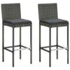 Hivvago Outdoor Barstool Chair Set Of 2, Gray Rattan, Black Fabric Cushions In Black