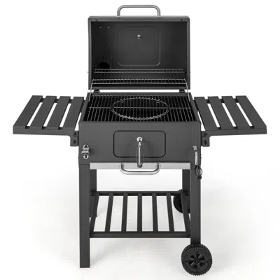 Hivvago Outdoor Bbq Charcoal Grill With 2 Foldable Side Table And Wheels In Black