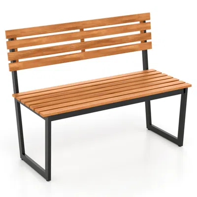Hivvago Outdoor Bench Acacia Wood Patio Loveseat With Backrest And Heavy Duty Metal Frame In Brown