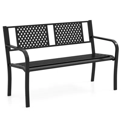 Hivvago Outdoor Bench Metal Loveseat Patio Bench For 2-3-person In Black