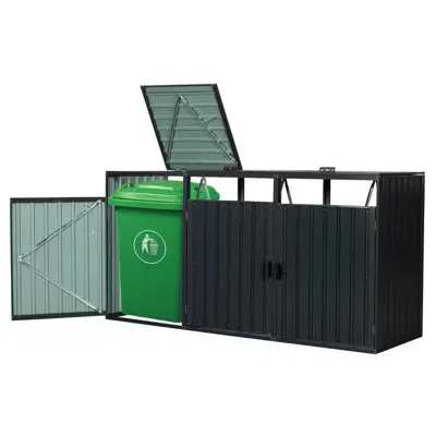 Hivvago Outdoor Black Galvanized Steel Garbage Bin Storage Shed - Holds 3 Trash Cans