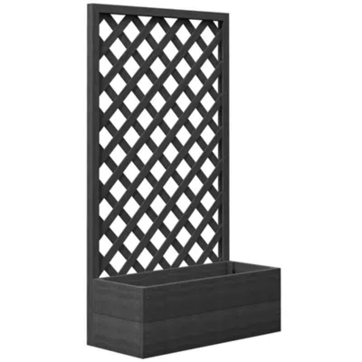 Hivvago Outdoor Black Wooden Raised Garden Bed Planter Box With Lattice Trellis
