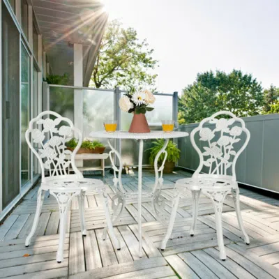 Hivvago Outdoor Cast Aluminum Patio Furniture Set With Rose Design In White