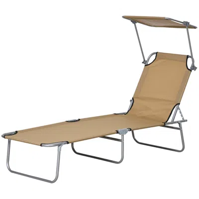 Hivvago Outdoor Chaise Lounge Chair With Canopy In Brown