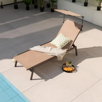 Hivvago Outdoor Chaise Lounge Chair With Sunshade And 6 Adjustable Position-brown In Neutral