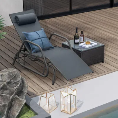 Hivvago Outdoor Chaise Lounge Glider Chair With Armrests And Pillow-gray