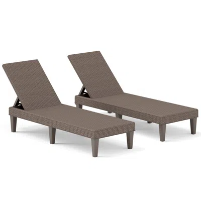 Hivvago Outdoor Chaise Lounger Chair With Waterproof Rattan Textured Pp Surface Set Of 2 In Brown