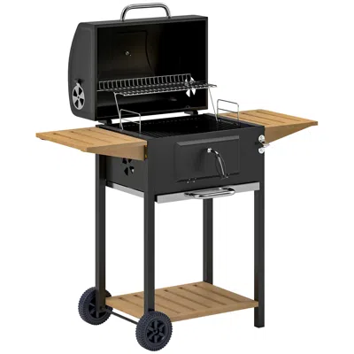 Hivvago Outdoor Charcoal Grill With Adjustable Pan And 3 Shelves
