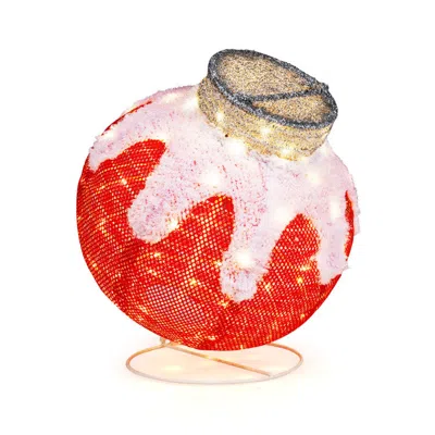 Hivvago Outdoor Christmas Lantern Pop-up Lighted Festive Ball With 80 Led Lights And Support Base In Red