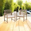 Hivvago Outdoor Club Chair Set Of 2, Slat Back, Brown Acacia Wood, White Fabric In Brown