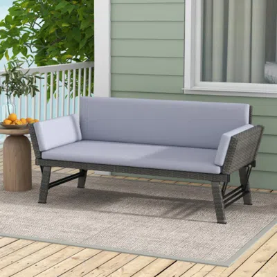 Hivvago Outdoor Convertible Sofa Daybed With Adjustable Armrests For Balcony-gray