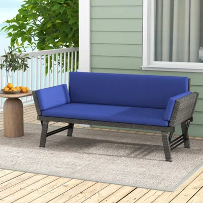 Hivvago Outdoor Convertible Sofa Daybed With Adjustable Armrests For Balcony-navy In Blue