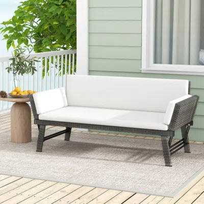 Hivvago Outdoor Convertible Sofa Daybed With Adjustable Armrests For Balcony-off White