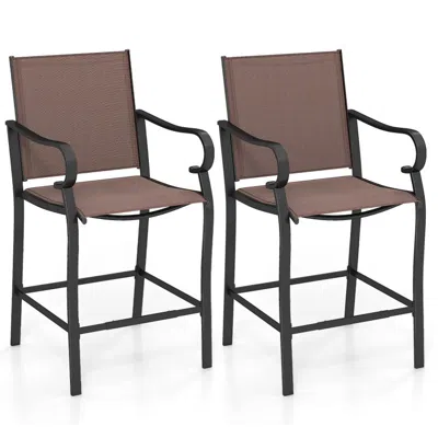 Hivvago Outdoor Counter Height Bar Stools Set Of 2 With Breathable Mesh Fabric In Brown