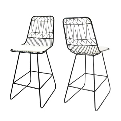 Hivvago Outdoor Counter Stool Chair Set Of 2, Black Iron Frame Construction