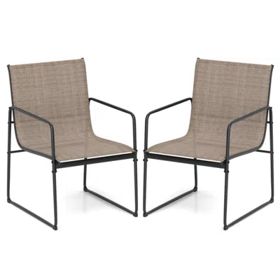 Hivvago Outdoor Dining Chairs Set Of 2 Patio Furniture Chair With Breathable Seat And Backrest-brown