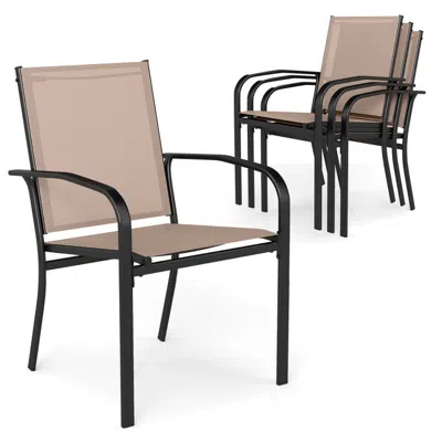 Hivvago Outdoor Dining Chairs Set Of 4 With High Back And Metal Frame-light Brown