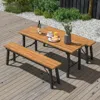 Hivvago Outdoor Dining Table And Bench Set With Acacia Wood Top For Yard Garden Poolside