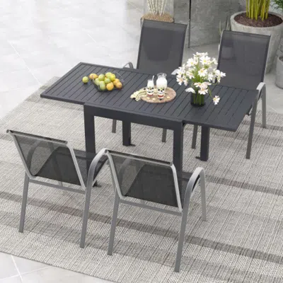 Hivvago Outdoor Dining Table Set With Extendable Aluminum Table And 4 Stackable Chairs