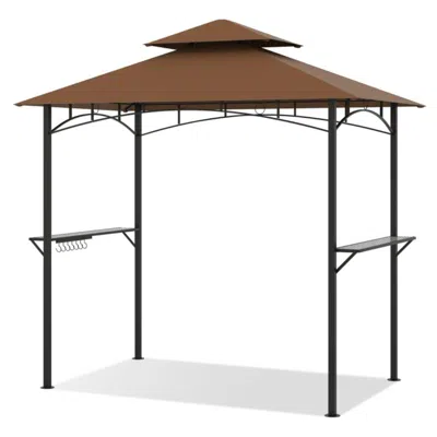 Hivvago Outdoor Double-tiered Grill Gazebo Canopy With 2 Shelves And 7 Hooks In Brown