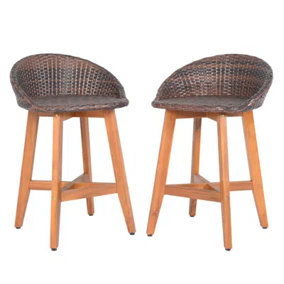 Hivvago Outdoor Faux Rattan Bar Chairs Set Of 2 With Ergonomic Backrests And Footrests In Multi