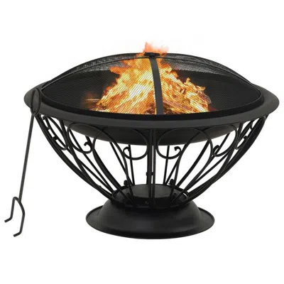 Hivvago Outdoor Fire Pit With Poker And Mesh Cover, 30 Inch Black Steel Frame