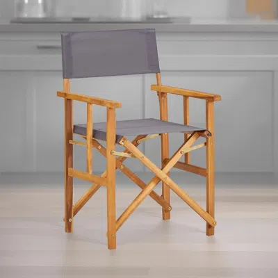 Hivvago Outdoor Foldable Accent Chair, Dark Gray Fabric, Solid Acacia Frame In Brown