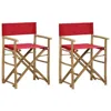 Hivvago Outdoor Foldable Accent Chair Set Of 2, Red Fabric, Brown Bamboo In Red