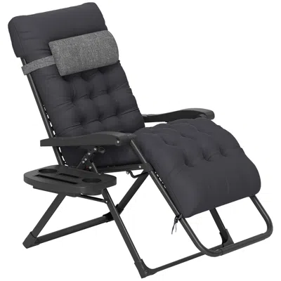 Hivvago Outdoor Folding Recliner With Padded Seat And Cup Holder In Black