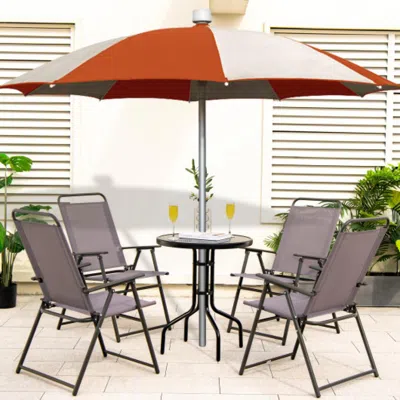 Hivvago Outdoor Folding Sling Chairs Set Of 4 With Armrest And Backrest