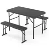 Hivvago Outdoor Folding Table Bench Set W All-weather Hdpe Tabletop And Sturdy Metal Frame-black