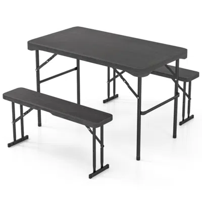 Hivvago Outdoor Folding Table Bench Set W All-weather Hdpe Tabletop And Sturdy Metal Frame-black