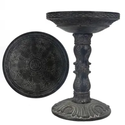Hivvago Outdoor Garden Fiberglass Bird Bath In Black Charcoal Stone Finish
