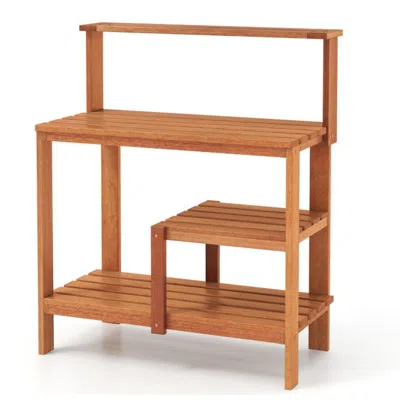 Hivvago Outdoor Garden Potting Wood Planting Workstation With Open Shelves In Brown