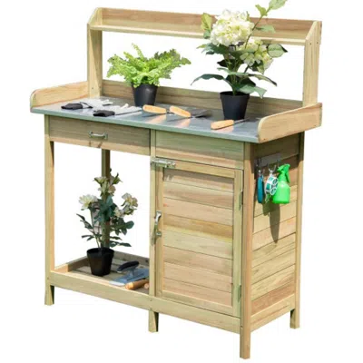 Hivvago Outdoor Garden Wooden Work Station Potting Bench