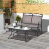 Hivvago Outdoor Gliding Loveseat Chair With Tempered Glass Coffee Table-2 Pieces