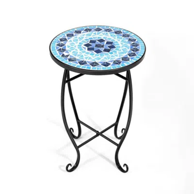 Hivvago Outdoor Indoor Steel Accent Plant Stand Cobalt Table-navy In Blue