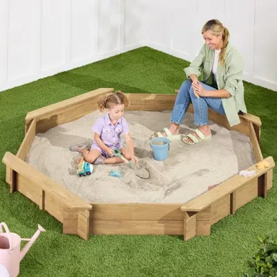 Hivvago Outdoor Kid's Octagonal Sandbox In Natural Wood Finish In Brown