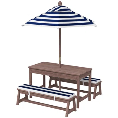Hivvago Outdoor Kids Picnic Table Set With Bench, Cushions & Umbrella