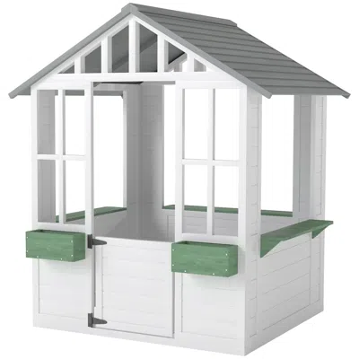 Hivvago Outdoor Kids Playhouse With Working Door, Windows & Flower Pot Holder